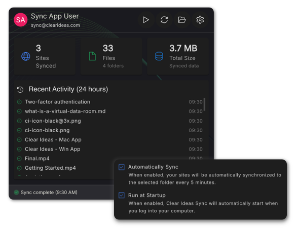 Clear Ideas™ Sync App Interface
