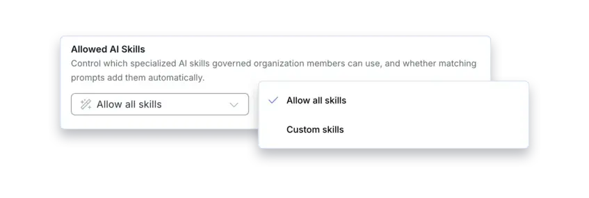 Clear Ideas AI governance montage showing allowed AI skills controls