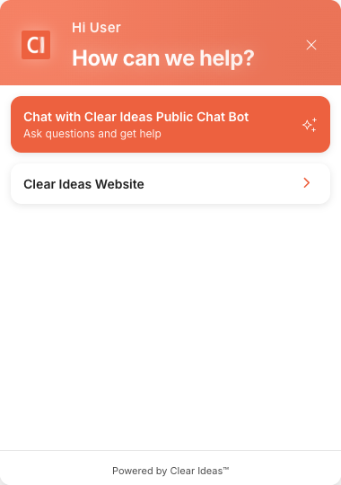 Clear Ideas Public Chat visitor widget with chat and website actions